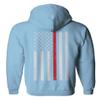 0058. American Flag Thin Red Line Firefighter Support Seal Sweatshirt Pullover Hoodie (Light Blue, Large) view 3