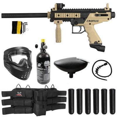 Maddog Tippmann Cronus Basic Paintball Gun Marker and Accessory Starter Package [HPA] |Titanium Kit - Marker, 48ci/3000psi Compressed Air Tank, Mask, Hopper, 6+1 Harness, & (6) Pods