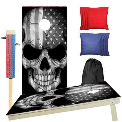 CornholeGamesUSA Handmade Premium Wooden Cornhole Board Set - Skull Series - Handmade in USA, Regulation Size 2'x4', Made of Baltic Birch | Includes 8 Cornhole Bags