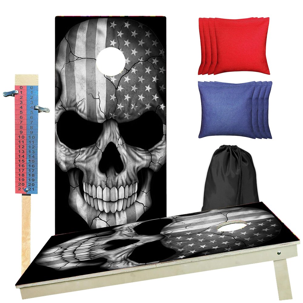 CornholeGamesUSA Handmade Premium Wooden Cornhole Board Set - Skull Series - Handmade in USA, Regulation Size 2'x4', Made of Baltic Birch | Includes 8 Cornhole Bags