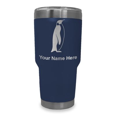 LaserGram 30oz Vacuum Insulated Tumbler Mug, Penguin, Personalized Engraving Included (Navy Blue)