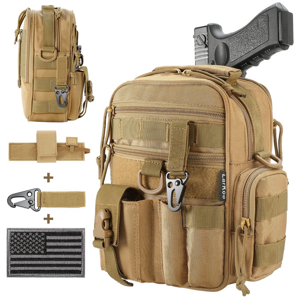 LarKoo Tactical Handgun Shoulder Strap Messenger Bag Gun Ammo Holster Concealed Carry Pistol Pouch Padded Military Fanny Pack Range Bag for Shooting Hunting