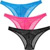 Jaxu Sexy Mens Semi See-through Lace Bikini Briefs Underwear Breathable Cheeky Briefs Sissy Skimpy Underpants 3-Pack(blue,hot pink,black) L view 1