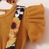 Okbabeha Infant Newborn Baby Girl Summer Floral Shorts Outfit Ruffle Shirt Suspender Shorts with Headband 3pcs Clothes Set (Brown/Leopard, 6-12 Months) view 3