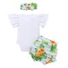 IMEKIS Aloha Beaches Pineapple Outfit Baby Girl Ruffle Sleeve Romper Shorts Pants Headband Hawaii Summer fruits 1st Birthday Coming Home Clothes Newborn Hawaiian 9-12 Months view 2