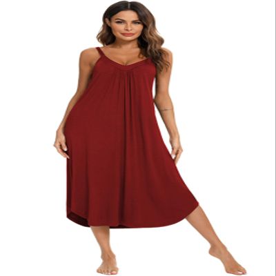Honeystore Women's Casual Loose Nightgown Long Swing Chemise Dress Pajamas H0219-Burgundy M