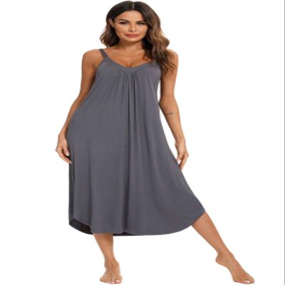 Honeystore Women's Casual Loose Nightgown Long Swing Chemise Dress Pajamas H0219-Gray S
