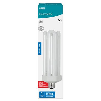 Feit Electric CFL Quad Tube Light Bulb, 300W Equivalent, E26 Base with Mogul Base Adapter, 65-Watt CFL Light Bulb for Residential & Commercial Use, 6500K Daylight, 10,000-Hour Lifespan, PLF65/65/G2