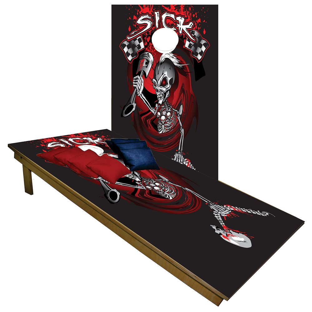 CornholeGamesUSA Handmade Premium Wooden Cornhole Board Set - Skull Series - Handmade in USA, Regulation Size 2'x4', Made of Baltic Birch | Includes 8 Cornhole Bags