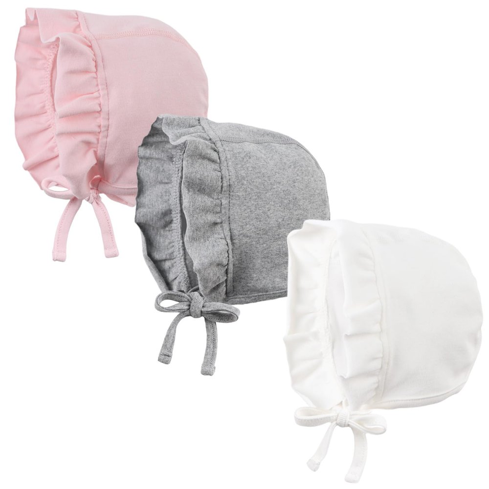 Bamery Lovely Baby Girl Hospital Hat Soft Cotton Newborn Beanie Winter Baby Hats for Infant Girls (3Pcs-A, S)