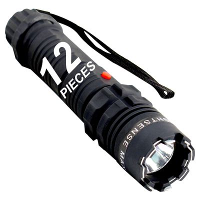 FIGHTSENSE (12 Pc) Wholesale Heavy Duty Flashlight Stun Gun - High Voltage Police Grade Strength - Rechargeable Batteries - Bright LED Flashlight with Three Modes (Black X12)