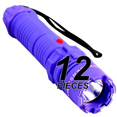FIGHTSENSE (12 Pc) Wholesale Heavy Duty Flashlight Stun Gun - High Voltage Police Grade Strength - Rechargeable Batteries - Bright LED Flashlight with Three Modes (Purple X12)