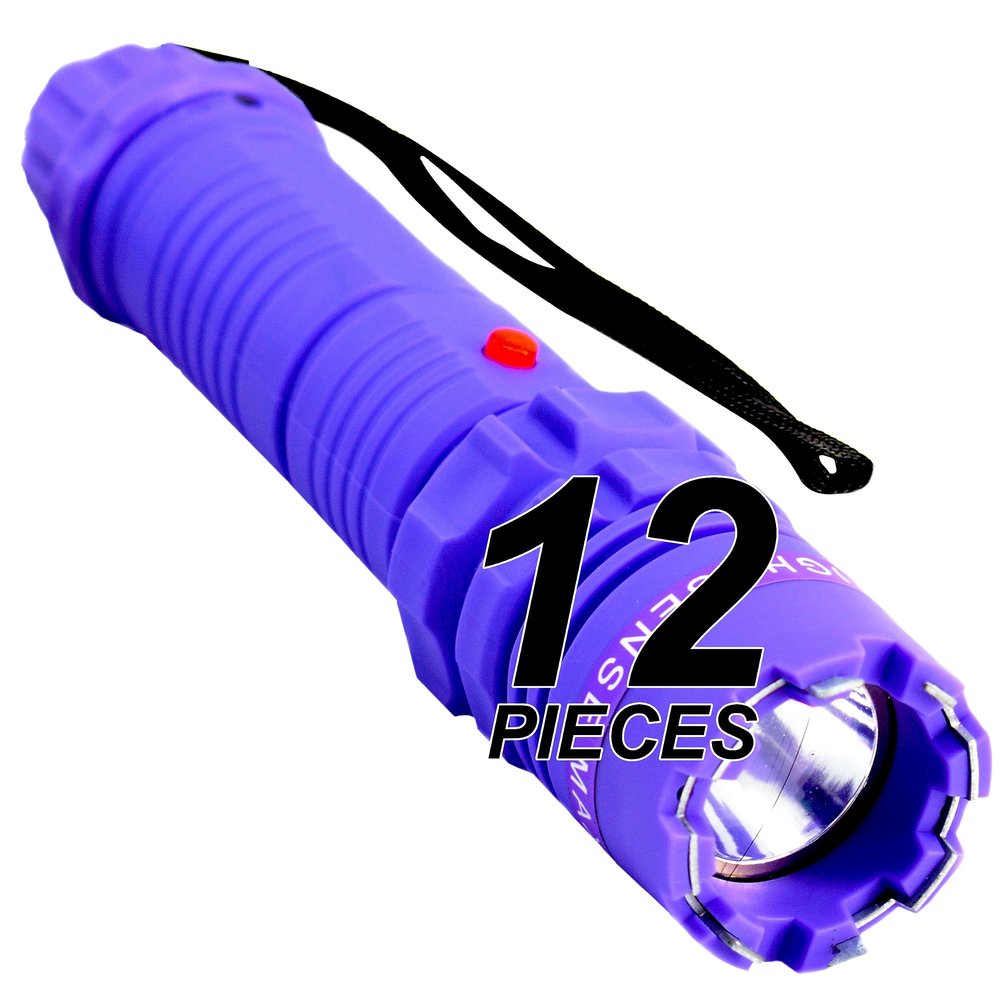 FIGHTSENSE (12 Pc) Wholesale Heavy Duty Flashlight Stun Gun - High Voltage Police Grade Strength - Rechargeable Batteries - Bright LED Flashlight with Three Modes (Purple X12)