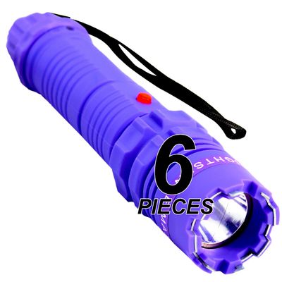 FIGHTSENSE (6 Pc) Wholesale Heavy Duty Flashlight Stun Gun - High Voltage Police Grade Strength - Rechargeable Batteries - Bright LED Flashlight with Three Modes (Purple X6)