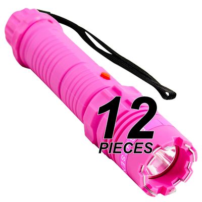 FIGHTSENSE (12 Pc) Wholesale Heavy Duty Flashlight Stun Gun - High Voltage Police Grade Strength - Rechargeable Batteries - Bright LED Flashlight with Three Modes (Pink X12)