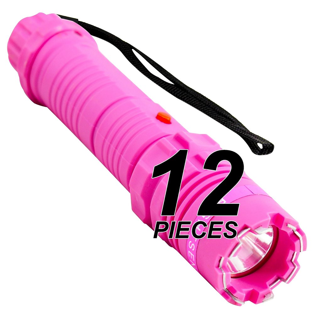 FIGHTSENSE (12 Pc) Wholesale Heavy Duty Flashlight Stun Gun - High Voltage Police Grade Strength - Rechargeable Batteries - Bright LED Flashlight with Three Modes (Pink X12)
