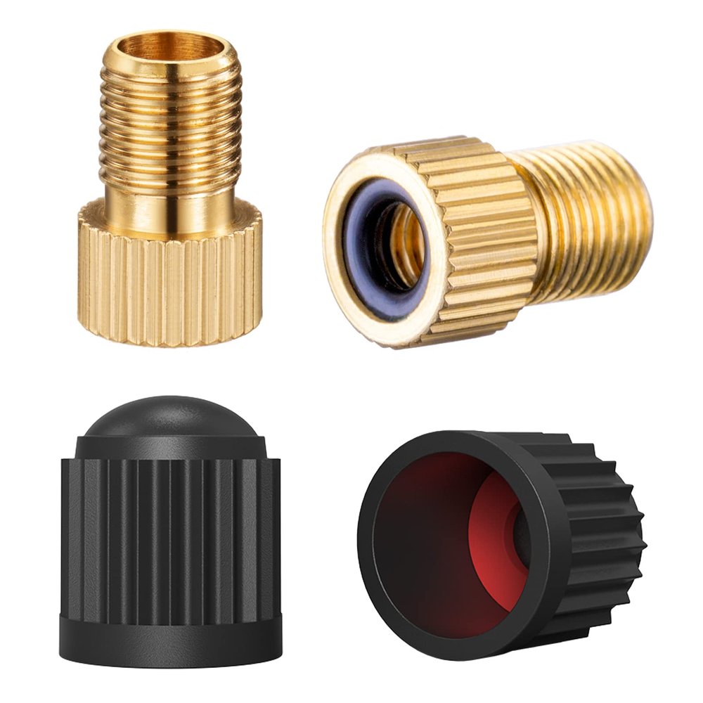 Brass Presta Valve Adapter, Convert Presta to Schrader Adaptor for Bike, Inflate Tire Using Standard Pump or Air Compressor, Tire Valve Caps(2PCS)