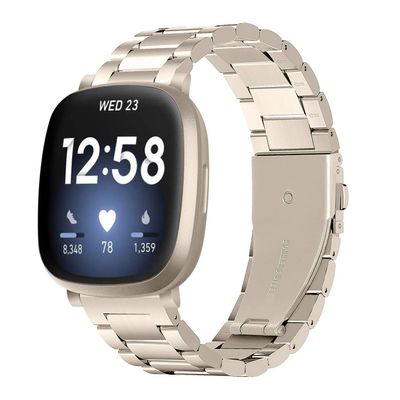 Band Compatible for Fitbit Sense/Versa 3 Bands,KangPlus Men Adjustable 5.5-8.0 inch Metal Bracelet Band Stainless Steel Strap with Link Remover Tool Compatible with Fitbit Sense/Versa 3 - Gold