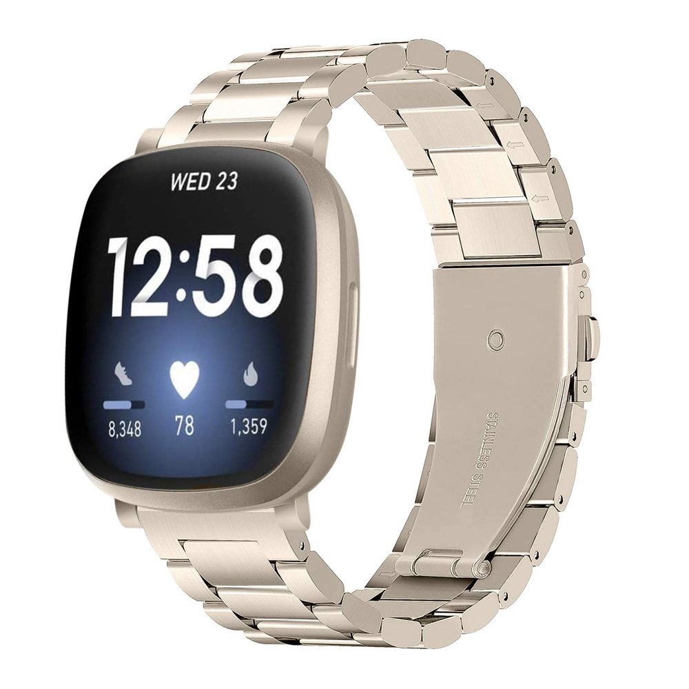 Band Compatible for Fitbit Sense/Versa 3 Bands,KangPlus Men Adjustable 5.5-8.0 inch Metal Bracelet Band Stainless Steel Strap with Link Remover Tool Compatible with Fitbit Sense/Versa 3 - Gold