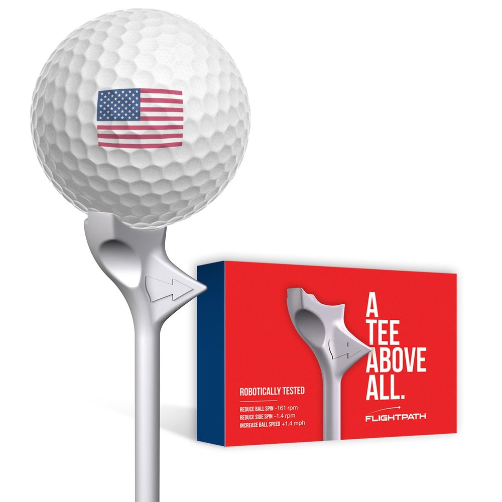 FLIGHTPATH Premium Golf Tees - Durable Plastic Golf Tees Designed to Enhance Golf Shot Distance & Precision - Robotically Tested to Reduce Ball Spin - USGA Approved Golf Equipment - (Pack of 8, 2.75)