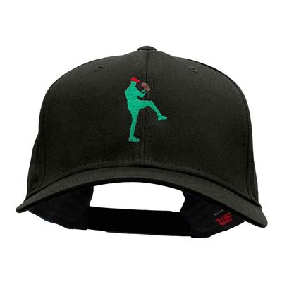 Baseball Pitcher Silhouette Embroidered Cotton Twill Cap - Black OSFM