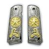 1911 Metal Grips, Gun Grips Screws Included, Full Size (Government/Commander), Scroll Texas Star Grips, Ambi Safety Cut Nickel Plated view 1