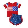 Baby Boys 4th of July Outfits American Flag Stripe Short Sleeve T-Shirt + Shorts Set Infant Summer Clothes 2Pcs (A-Red,0-3 Months,) view 1