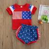 Baby Boys 4th of July Outfits American Flag Stripe Short Sleeve T-Shirt + Shorts Set Infant Summer Clothes 2Pcs (A-Red,0-3 Months,) view 2