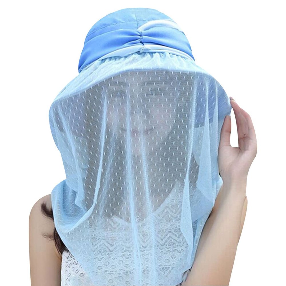Felice Sun UV Protection Sunhat with Mesh Veil Head Net Hat for Fishing Cycling Hiking Camping Light Blue, One Size