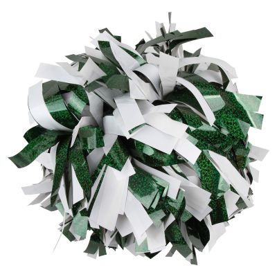 Cheerleading Pom Poms Metalic Holographic Cheerleader with Baton Handle 6 inch 1 Pair 2 Pieces (Hunter Green/White)