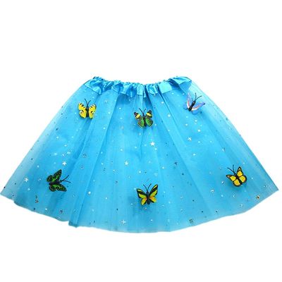 Children Girl Star Butterfly Tutu Skirts Kids Dance 3 Layer Tulle Tutu Ball Gown Pettiskirt Birthday Party Clothes 2-7 Year (Blue)