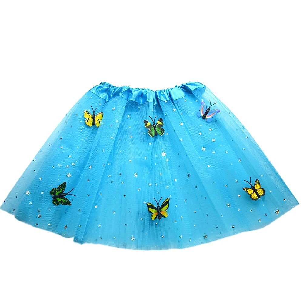 Children Girl Star Butterfly Tutu Skirts Kids Dance 3 Layer Tulle Tutu Ball Gown Pettiskirt Birthday Party Clothes 2-7 Year (Blue)