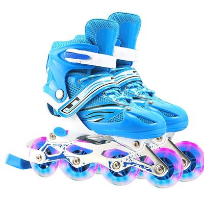 2 in 1 Roller Skates 4 Size Adjustable Roller Skates for Kids and Adults Outdoor Flashing Wheel Skates (Blue Full Flash Shoes, Small)