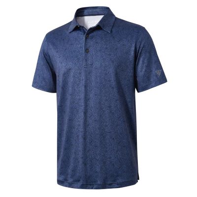 Golf Shirts for Men Dry Fit Short Sleeve Print Performance Moisture Wicking Polo Shirt Navy Leaf