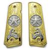 1911 Metal Grips, Gun Grips Screws Included, Full Size (Government/Commander), Scroll Texas Star Grips, Ambi Safety Cut Gold Nickel view 1