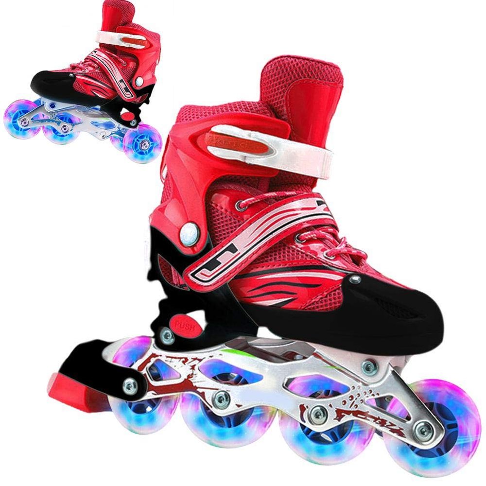 2 in 1 Roller Skates 4 Size Adjustable Roller Skates for Kids and Adults Outdoor Flashing Wheel Skates (Red Full Flash Shoes, Large)