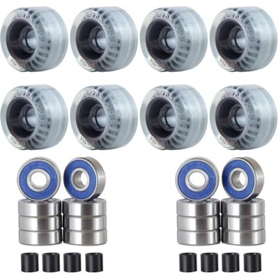 Rekon Super High Rebound 65mm Outdoor Quad Roller Skate Wheels Pack-of-8 & Bearings Clear