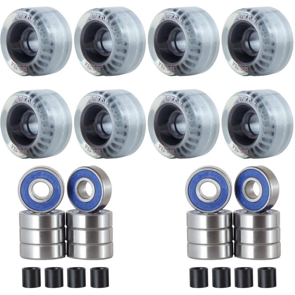 Rekon Super High Rebound 65mm Outdoor Quad Roller Skate Wheels Pack-of-8 & Bearings Clear