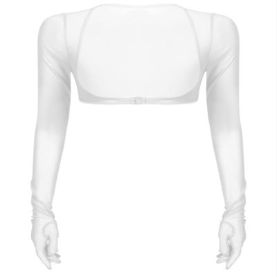 ACSUSS Women Mesh Gloves Tops Sun Protection Long Sleeve Open Front Buckle Crop Top Clubwear White Medium
