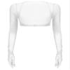 ACSUSS Women Mesh Gloves Tops Sun Protection Long Sleeve Open Front Buckle Crop Top Clubwear White Medium view 1