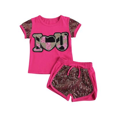 6M-7T Toddler Baby Girl Summer Clothes Set Cool Sequins T-Shirts Tees Tops Short Pants 2PCS Baby Girl Outfit Set (G Rose, 2T-3T)
