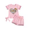 6M-7T Toddler Baby Girl Summer Clothes Set Cool Sequins T-Shirts Tees Tops Short Pants 2PCS Baby Girl Outfit Set (F Pink, 6T-7T) view 1