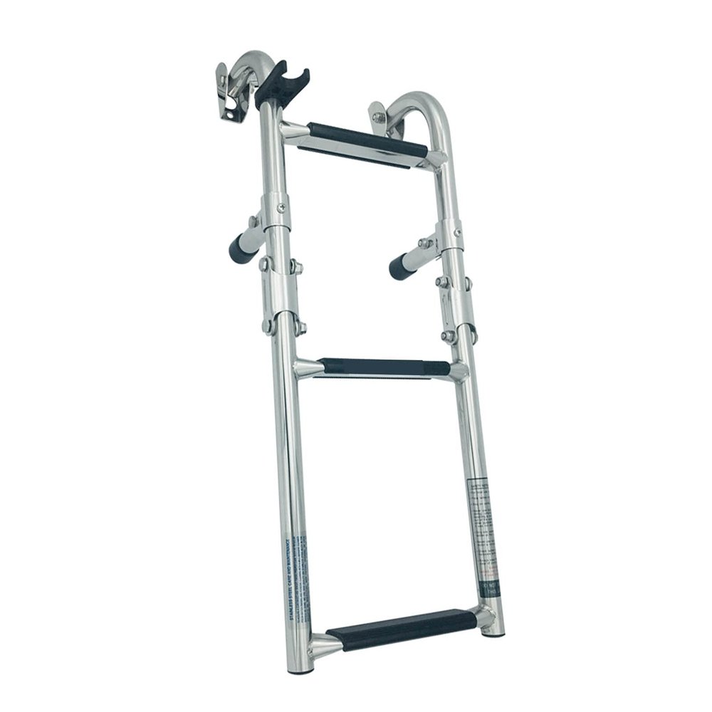 JLXJ Foldable Stern Mount Boat Ladder, 3 Steps Stainless Steel Pontoon Marine Collapsible Ladders, Transom Mount Folding Ladder, Load: 200kg