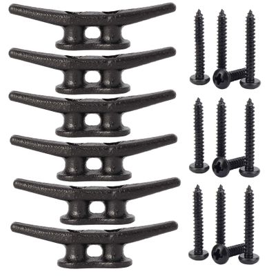 4 inch Electrophoretic Coated Black Dock Cleats Boat Cleats, Boat Dock Cleats Rope Cleat With Hardware Ideal for Boat, Decks, Piers for Tying up Boats,Marine Decor,Boat Ties,Cleats for Boat(6 Pack)