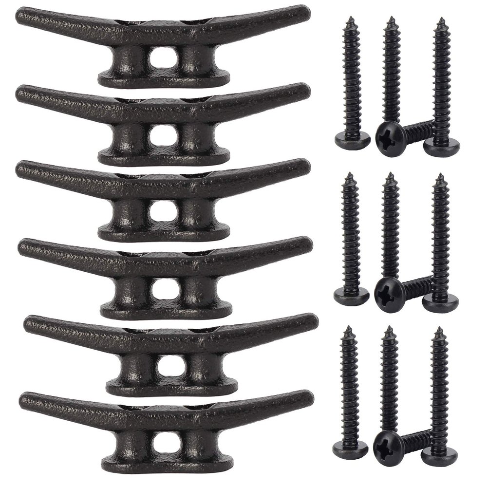 4 inch Electrophoretic Coated Black Dock Cleats Boat Cleats, Boat Dock Cleats Rope Cleat With Hardware Ideal for Boat, Decks, Piers for Tying up Boats,Marine Decor,Boat Ties,Cleats for Boat(6 Pack)