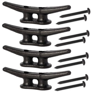 4 inch Electrophoretic Coated Black Dock Cleats Boat Cleats, Boat Dock Cleats Rope Cleat With Hardware Ideal for Boat, Decks, Piers for Tying up Boats,Marine Decor,Boat Ties,Cleats for Boat(4 Pack)