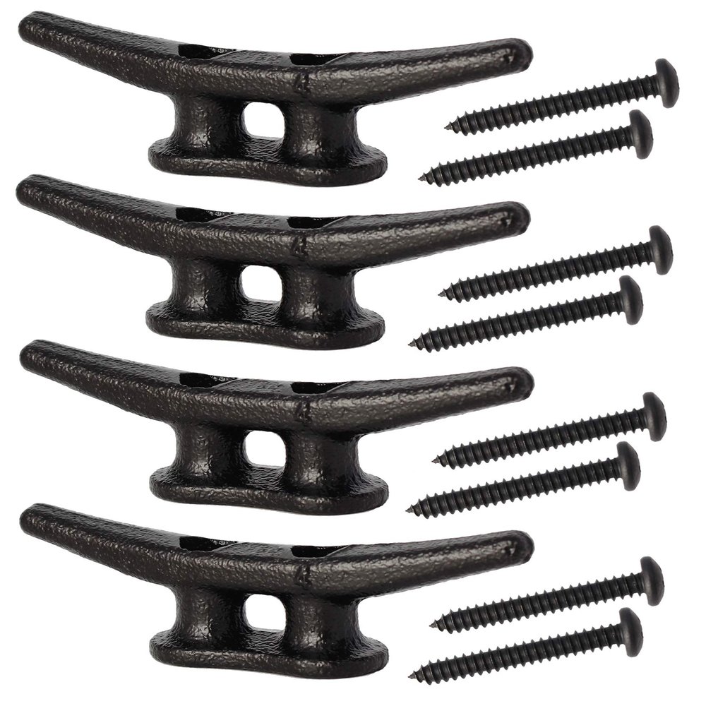 4 inch Electrophoretic Coated Black Dock Cleats Boat Cleats, Boat Dock Cleats Rope Cleat With Hardware Ideal for Boat, Decks, Piers for Tying up Boats,Marine Decor,Boat Ties,Cleats for Boat(4 Pack)