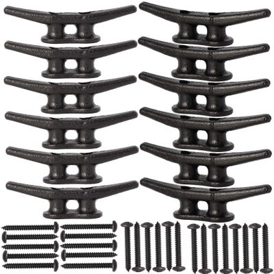 4 inch Electrophoretic Coated Black Dock Cleats Boat Cleats, Boat Dock Cleats Rope Cleat With Hardware Ideal for Boat, Decks, Piers for Tying up Boats,Marine Decor,Boat Ties,Cleats for Boat(12 Pack)