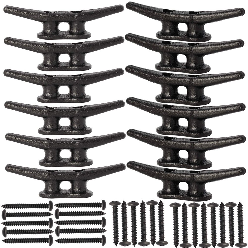 4 inch Electrophoretic Coated Black Dock Cleats Boat Cleats, Boat Dock Cleats Rope Cleat With Hardware Ideal for Boat, Decks, Piers for Tying up Boats,Marine Decor,Boat Ties,Cleats for Boat(12 Pack)