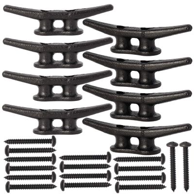 4 inch Electrophoretic Coated Black Dock Cleats Boat Cleats, Boat Dock Cleats Rope Cleat With Hardware Ideal for Boat, Decks, Piers for Tying up Boats,Marine Decor,Boat Ties,Cleats for Boat(8 Pack)